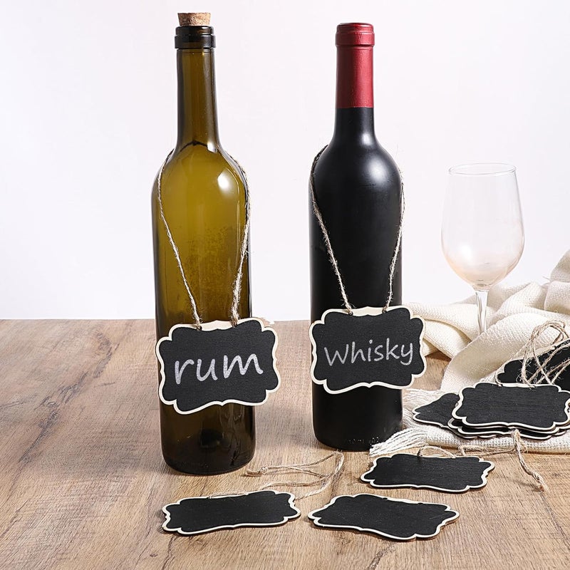 Zelphvt 10 Pcs Wooden Mini Hanging Chalkboard Signs Wooden Chalkboard Tags with String Price Message Chalkboards Tags Double-Sided Food Labels for Party Buffet for Message Food Tag Wedding Hanging Labels - Image 3